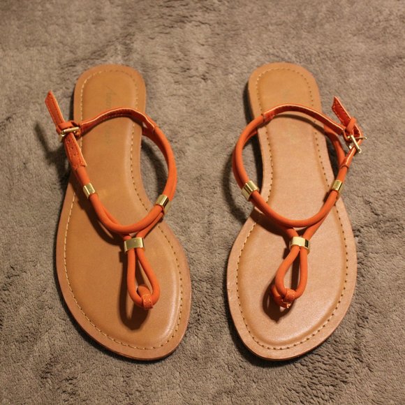 American Eagle Orange & Tan Strappy Sandals 8.5 - Picture 1 of 3